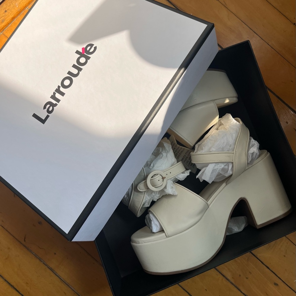 Larroude Miso Strappy Platform Sandals in Ivory